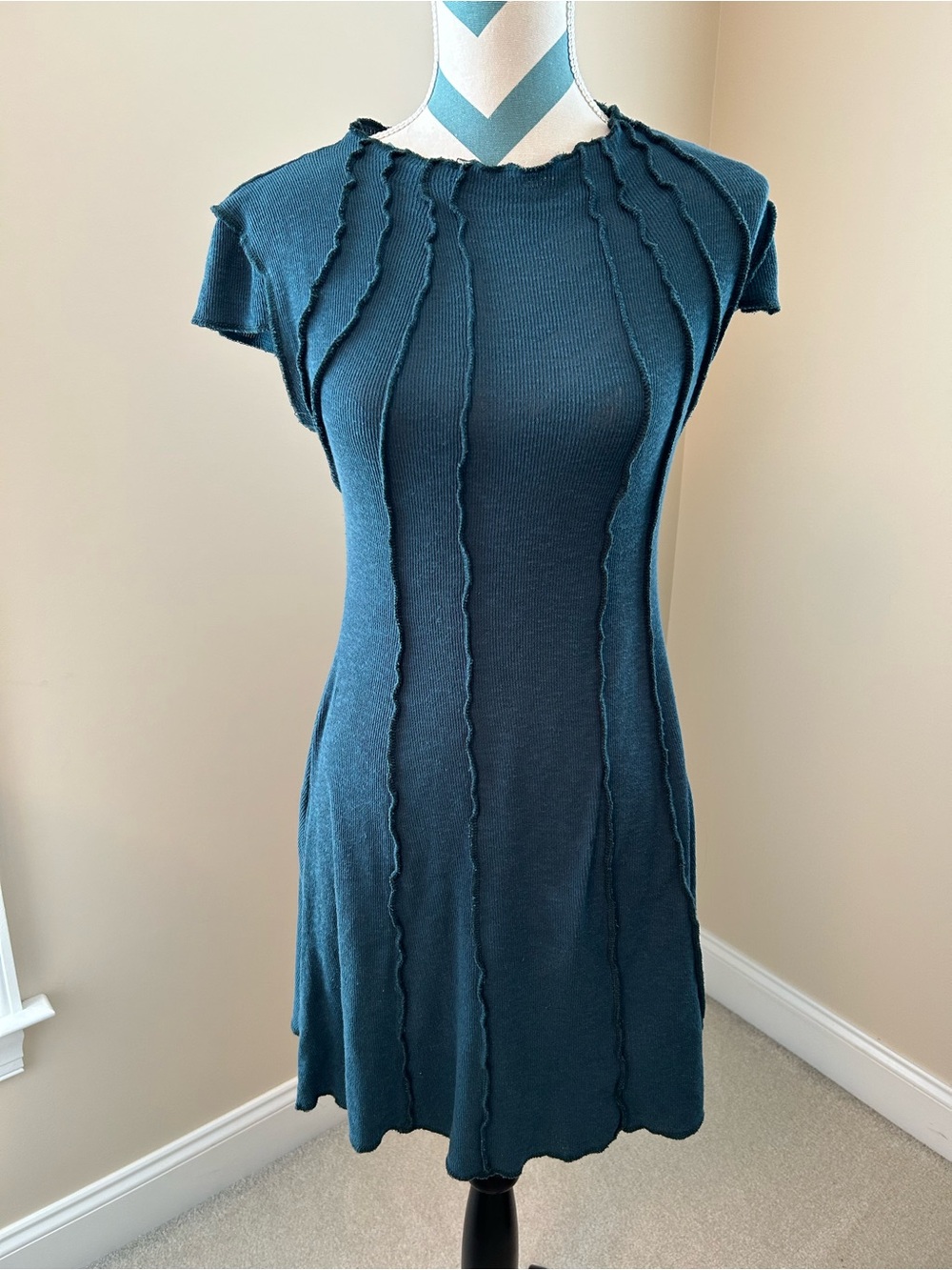 Urban Outfitters Teal Ribbed Dress with Raw Seam Panels